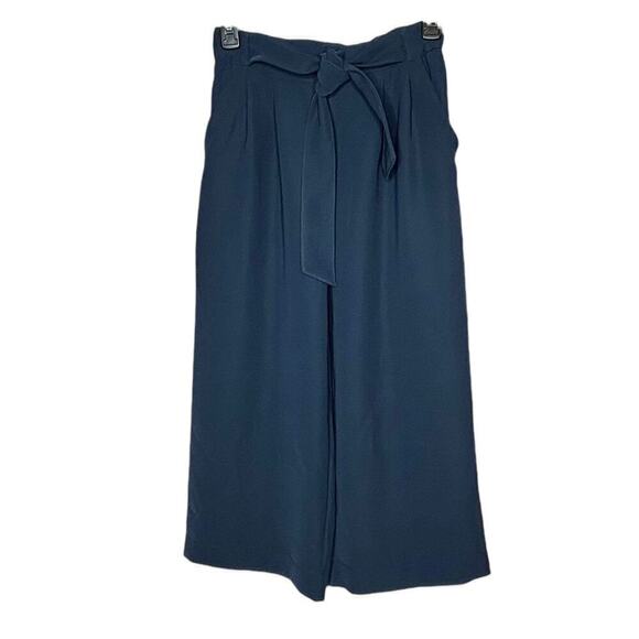 lululemon athletica Pants - Lululemon Noir Cropped Navy Blue Tie Waist Wide Leg High Rise Size 4
